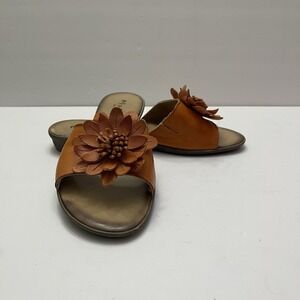 Mariella Orange Floral Slide Sandals Womens 8 Italy Beach Boho